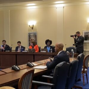 Gov. Wes Moore shares his testimony supporting the Keep Our Heroes Home Act, during a House Ways and Means Committee bill hearing on Thursday, Feb. 16. (Kara Thompson/Capital News Service)