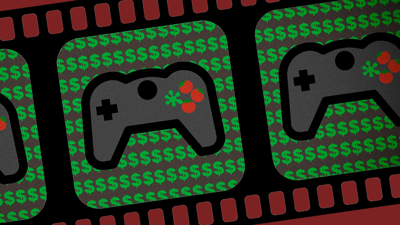 Photo illustration depicting a video game controller in a film reel.