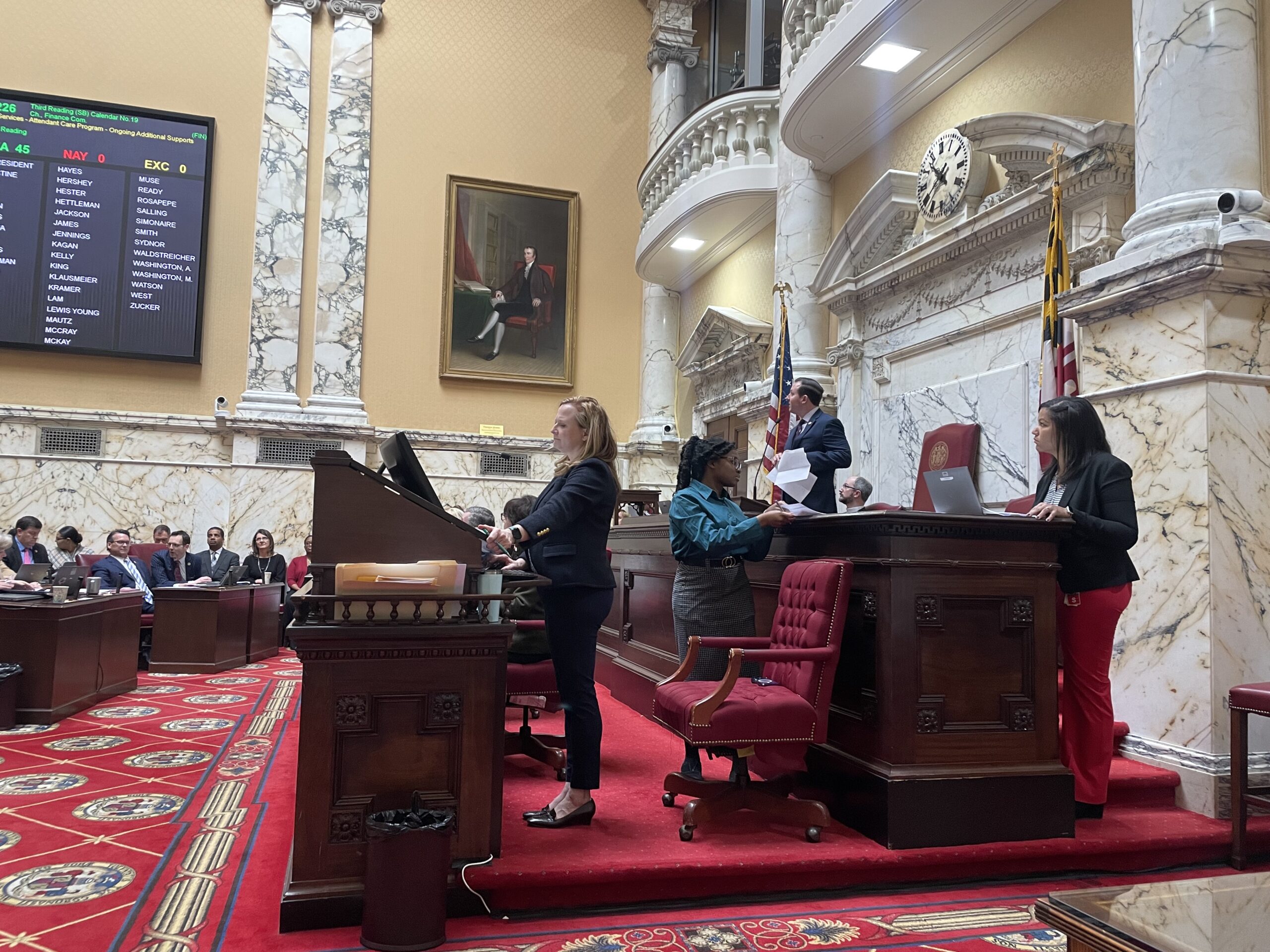 Maryland Senators during the 2024 legislative session vote to pass the Andrew F. Wilkinson Judicial Security Act.
