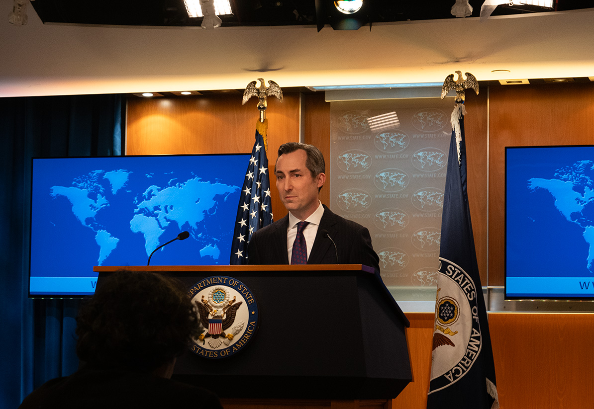 State Department spokesman Matthew Miller speaks to press about upcoming sanctions against Russia (Mathew Schumer / Capital News Service)