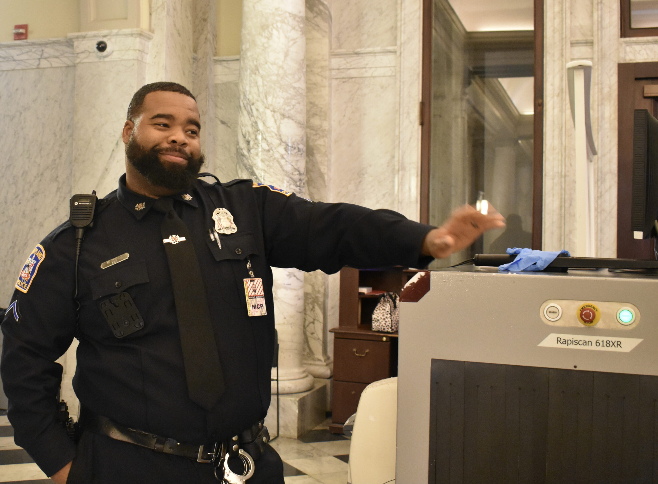 Officer Marlin Knight standing at his post. (Tyrah Burris/Capital News Service)