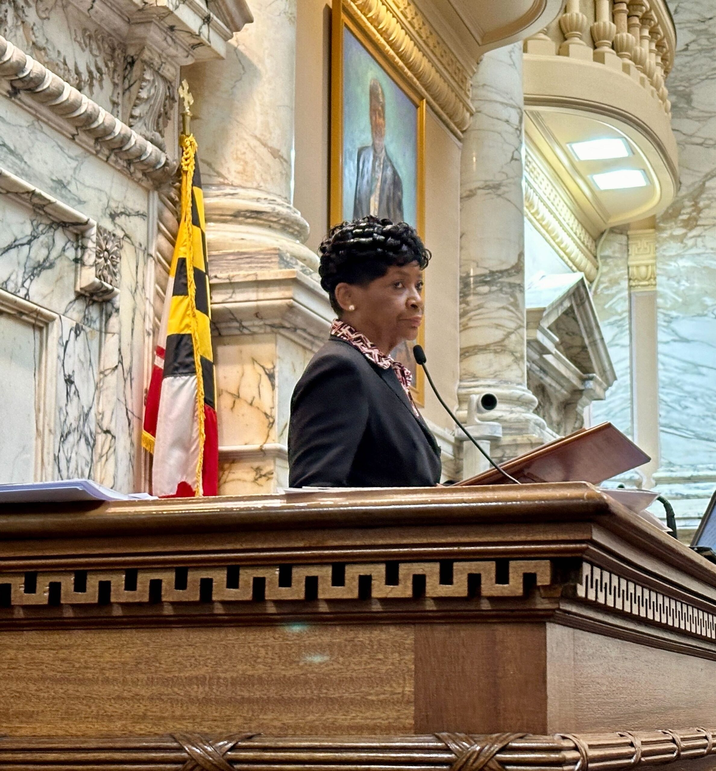 Speaker of the House Adrienne Jones, D-Baltimore County, during the morning session. (Sapna Bansil/Capital News Service)