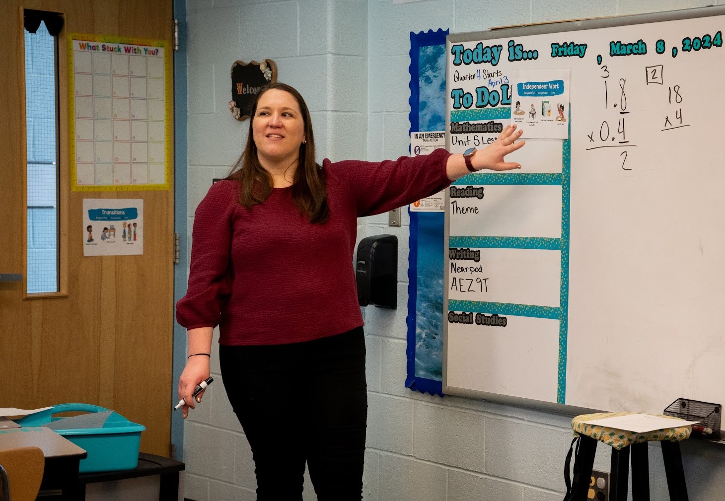 Melissa Carpenter at work in her fifth grade classroom at William B. Wade Elementary School in Charles County. (Kaya Bogot/Capital News Service)