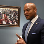 Gov. Wes Moore talks to CNS reporters in his office on April 24, 2024. (Angelique Gingras/Capital News Service)