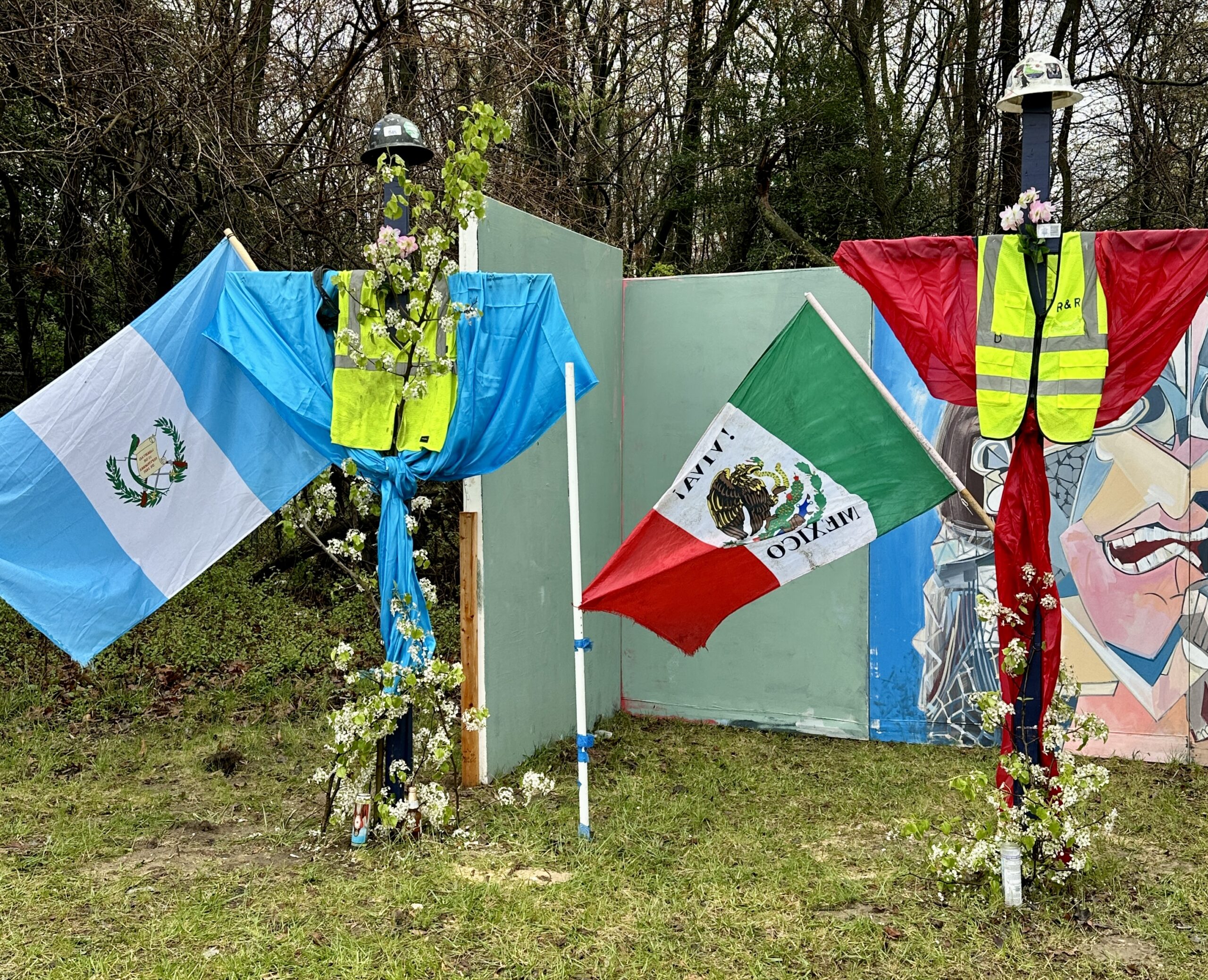 A memorial on Fort Armistead Road in Baltimore, seen here on April, 2, 2024, commemorates six immigrant construction workers who died when the Francis Scott Key Bridge collapsed on March 26, 2024. (Sapna Bansil/Capital News Service)