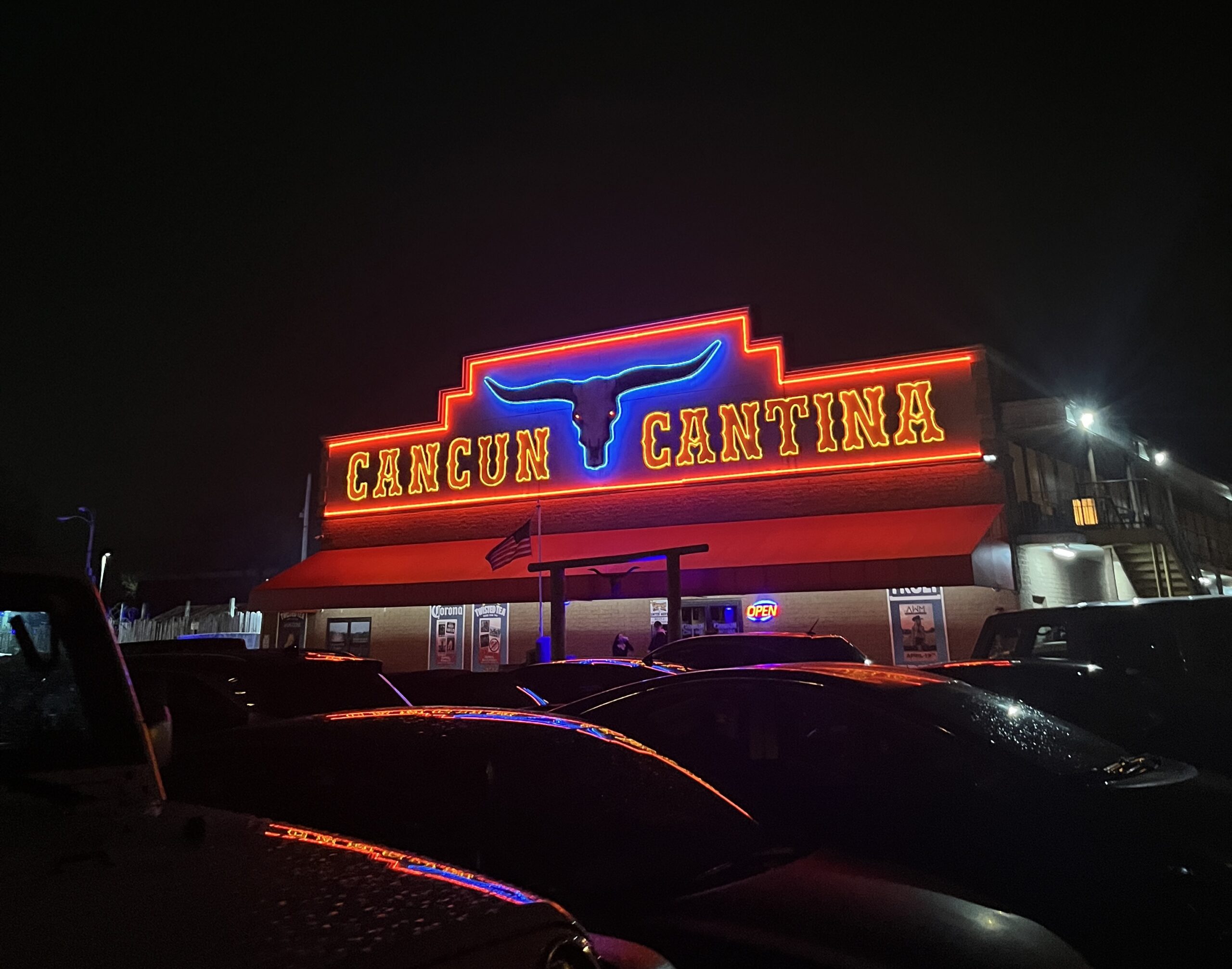 Cancun Cantina illuminated on a Friday night. (Caroline Koutsos/Capital News Service)