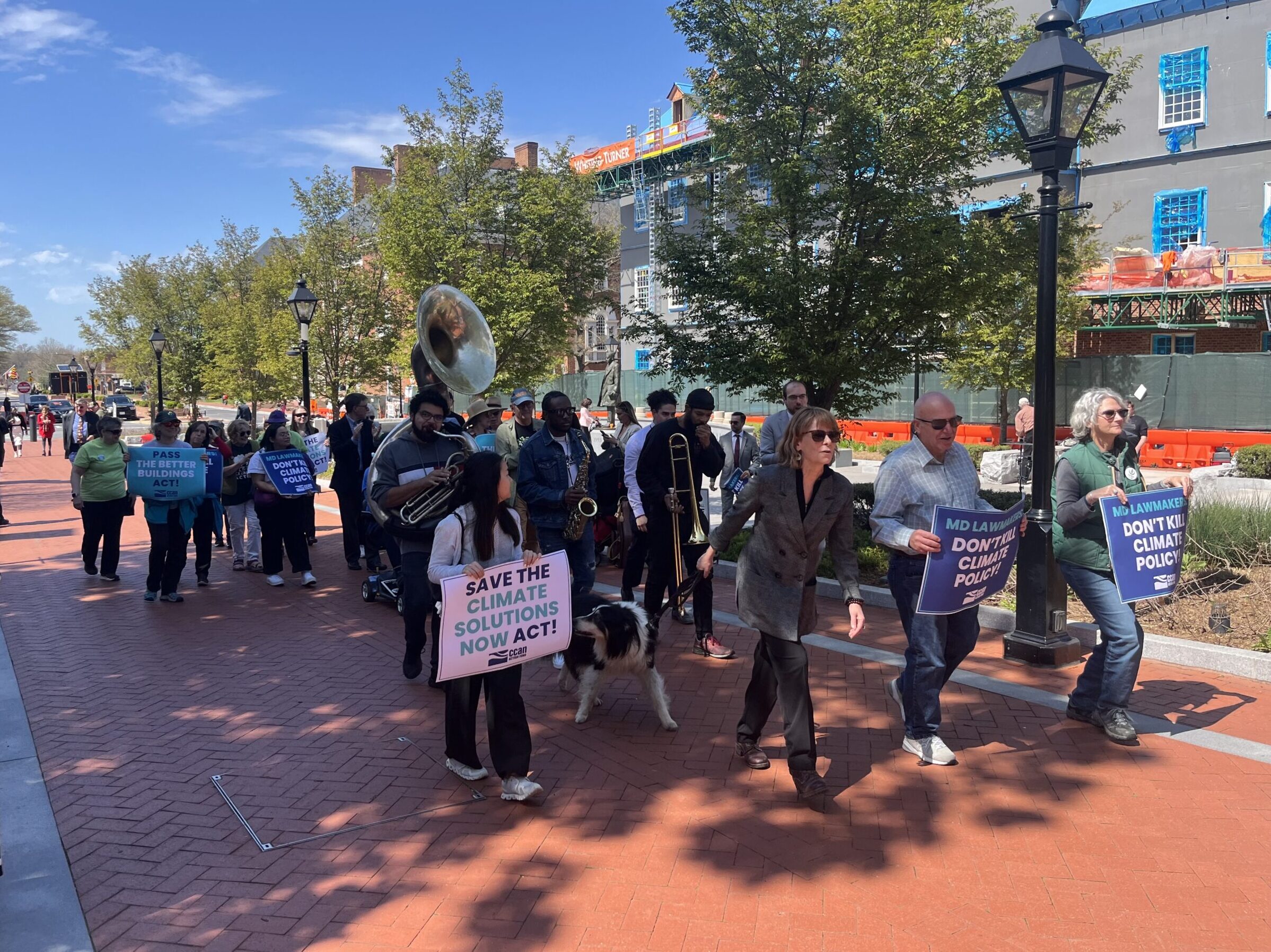 The Chesapeake Climate Action Group calls for environmental protections on Lawyers Mall on the last day of the 2024 General Assembly session.