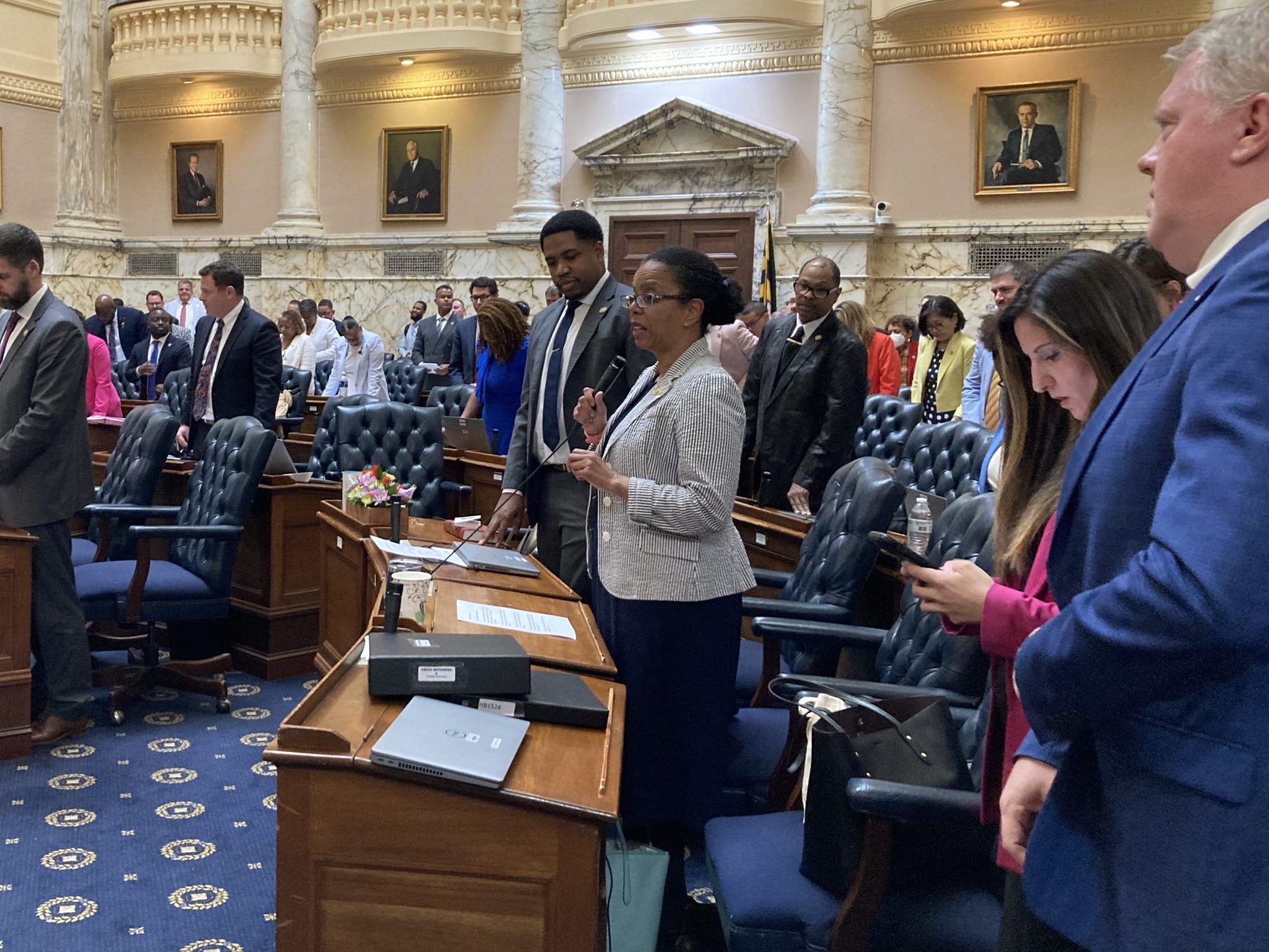 Del. Robbyn Lewis, D-Baltimore City, leads the House in prayer Monday afternoon.
