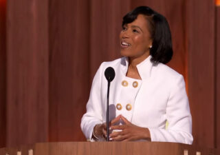 Angela Alsobrooks speaking at a podium