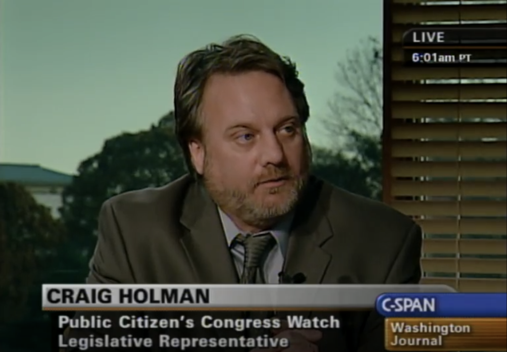 Craig Holman, seen here on a C-SPAN appearance in 2005, has been speaking up about money in politics for over two decades.