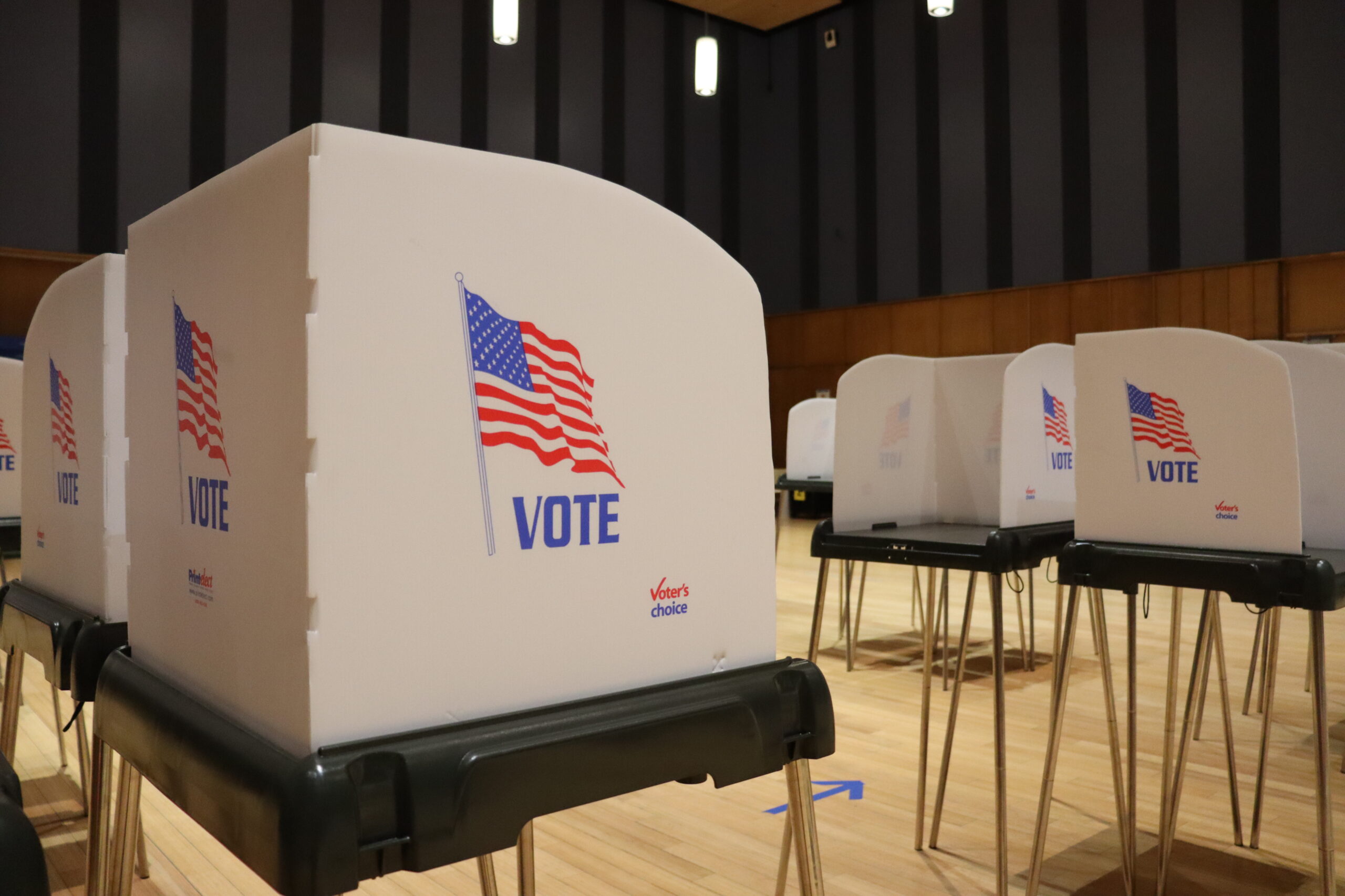 Empty voting booth on the first day of early voting (October 24, 2024) at the Silver Spring Civic Building in Silver Spring, Maryland. (Caley Fox Shannon/Capital News Service)