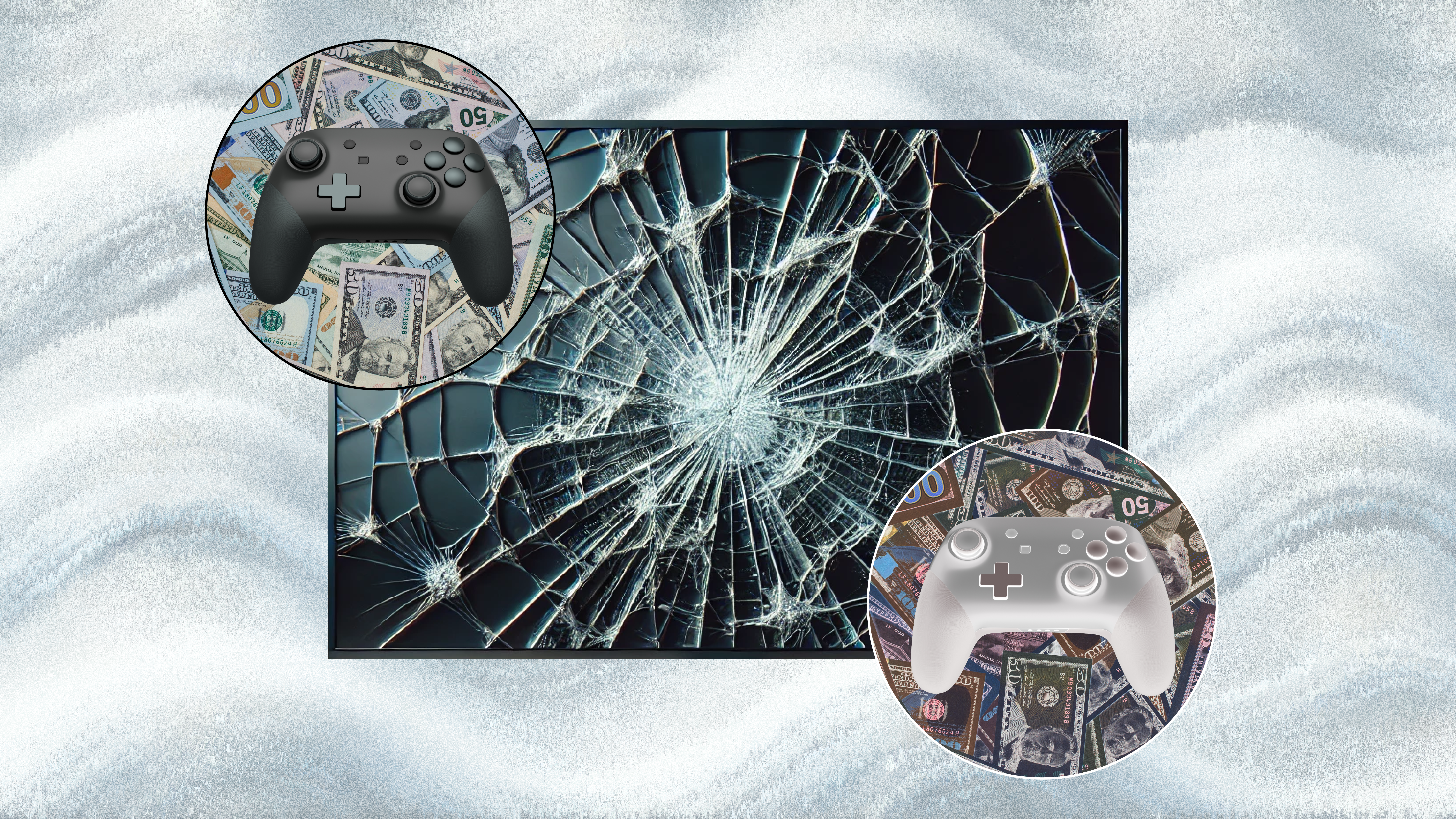 Photo illustration depicting video game controllers and a cracked screen. (Photo illustration: Dylan Shulman / Capital News Service)