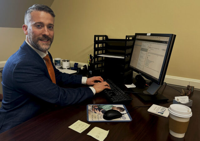 Del. Robin Grammer, Jr., a Republican representing Baltimore County, sits in his office in Annapolis in January.