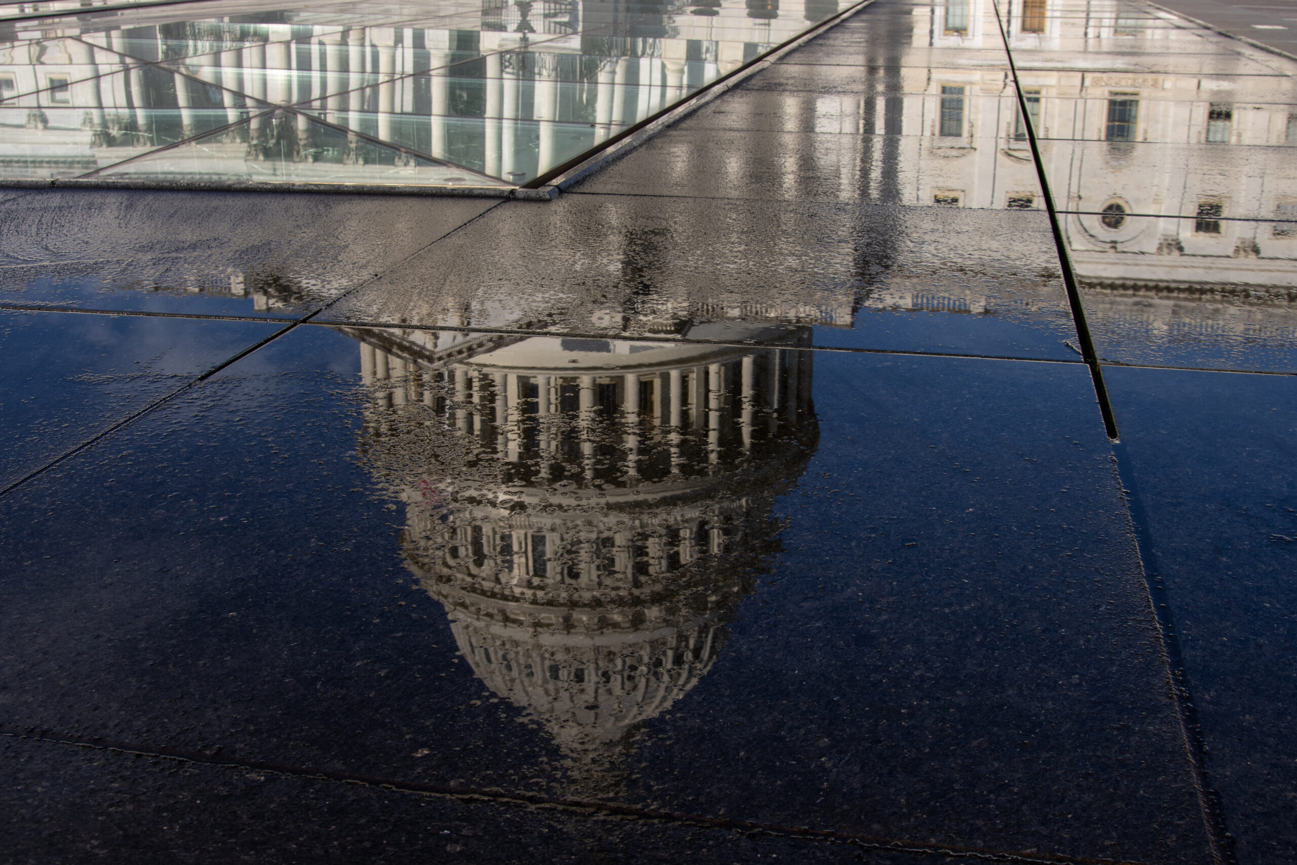 WASHINGTON - The reflection of the U.S. Capitol Building on Oct. 1, 2025. (Sam Cohen/Capital News Service)