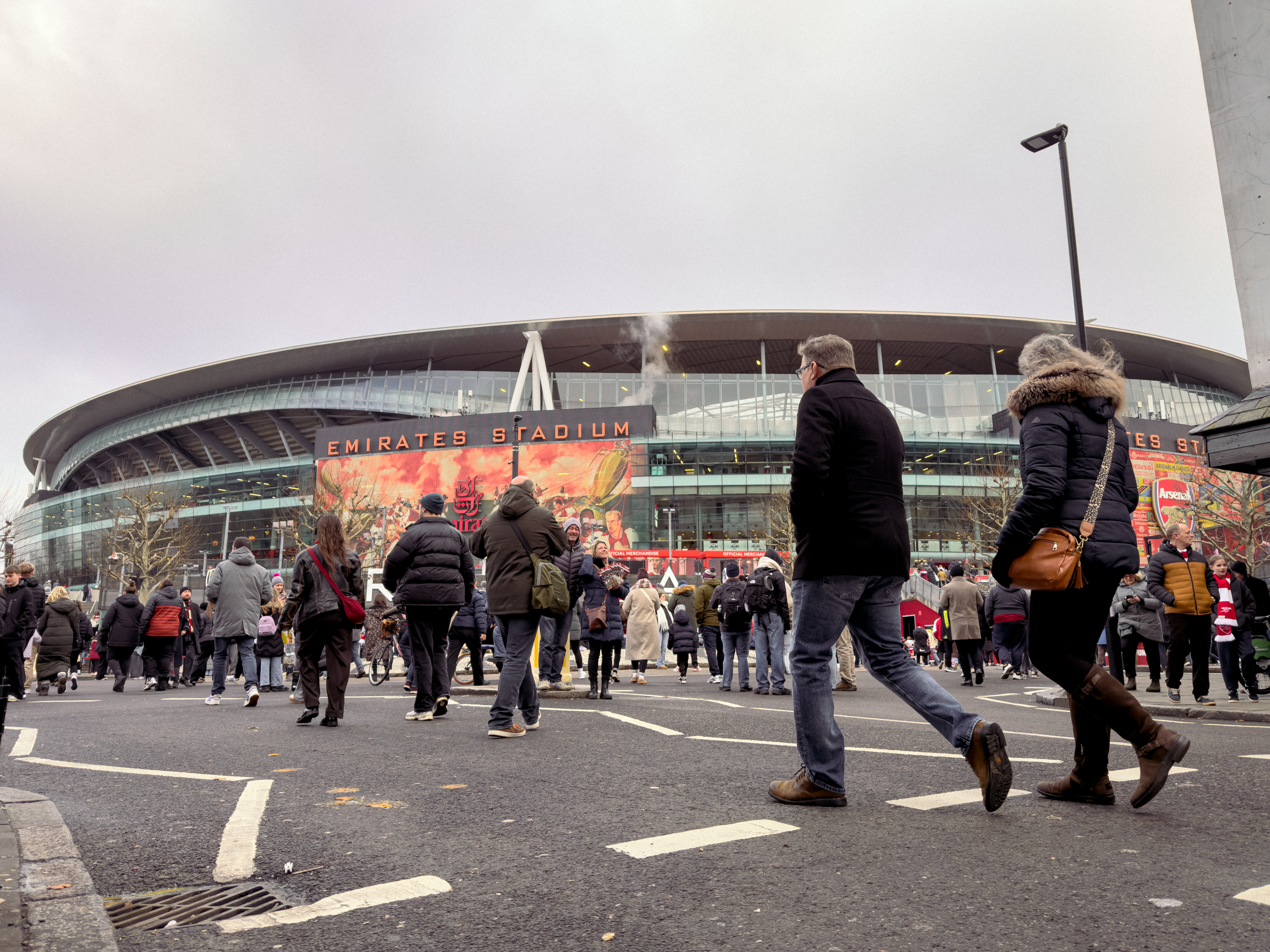 Fans head into Emirates Stadium ahead of the Arsenal women's match against Manchester United on Jan. 10.