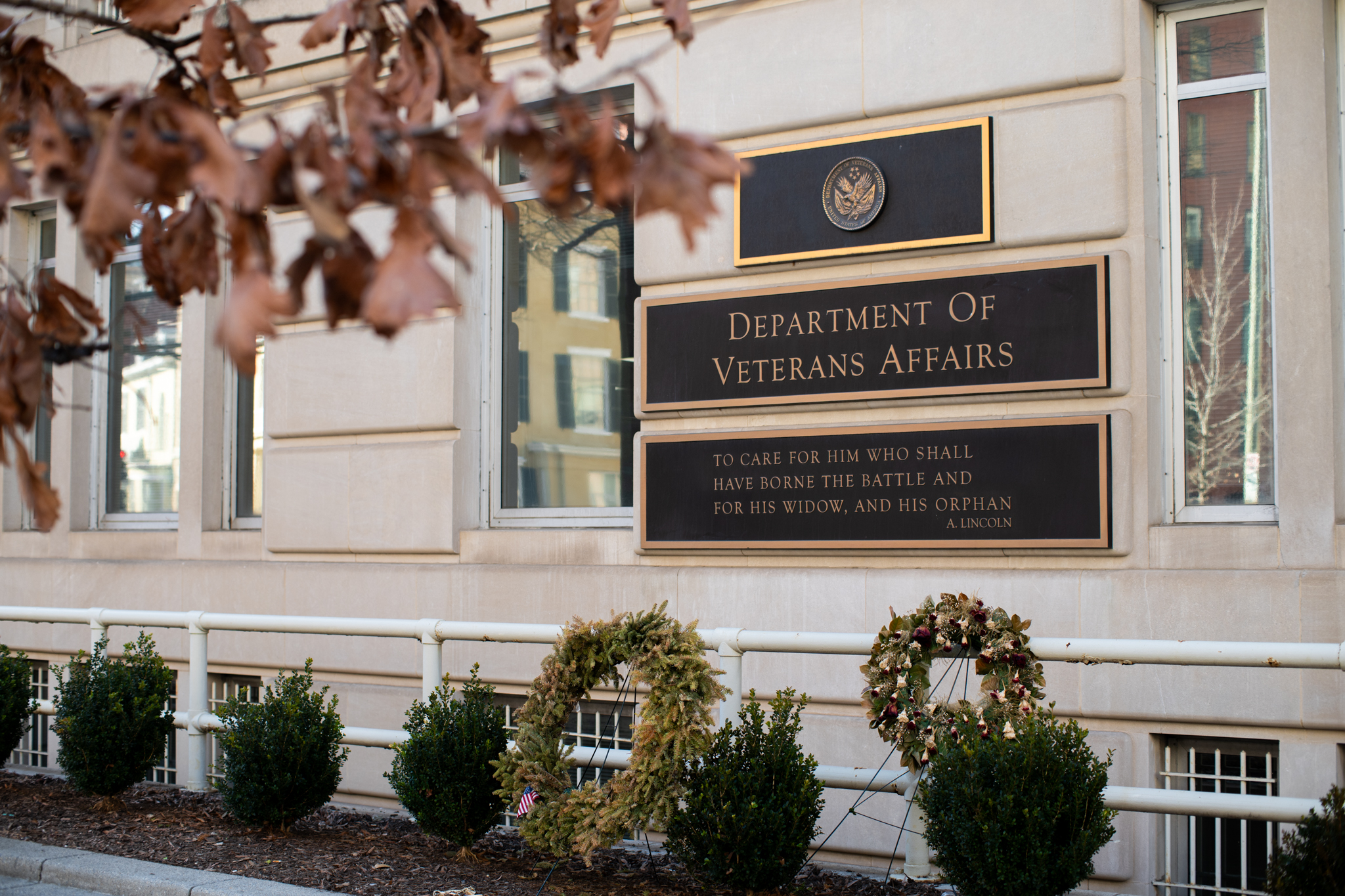 The front of the U.S. Department of Veterans Affairs headquarters on Vermont Ave NW in Washington D.C.